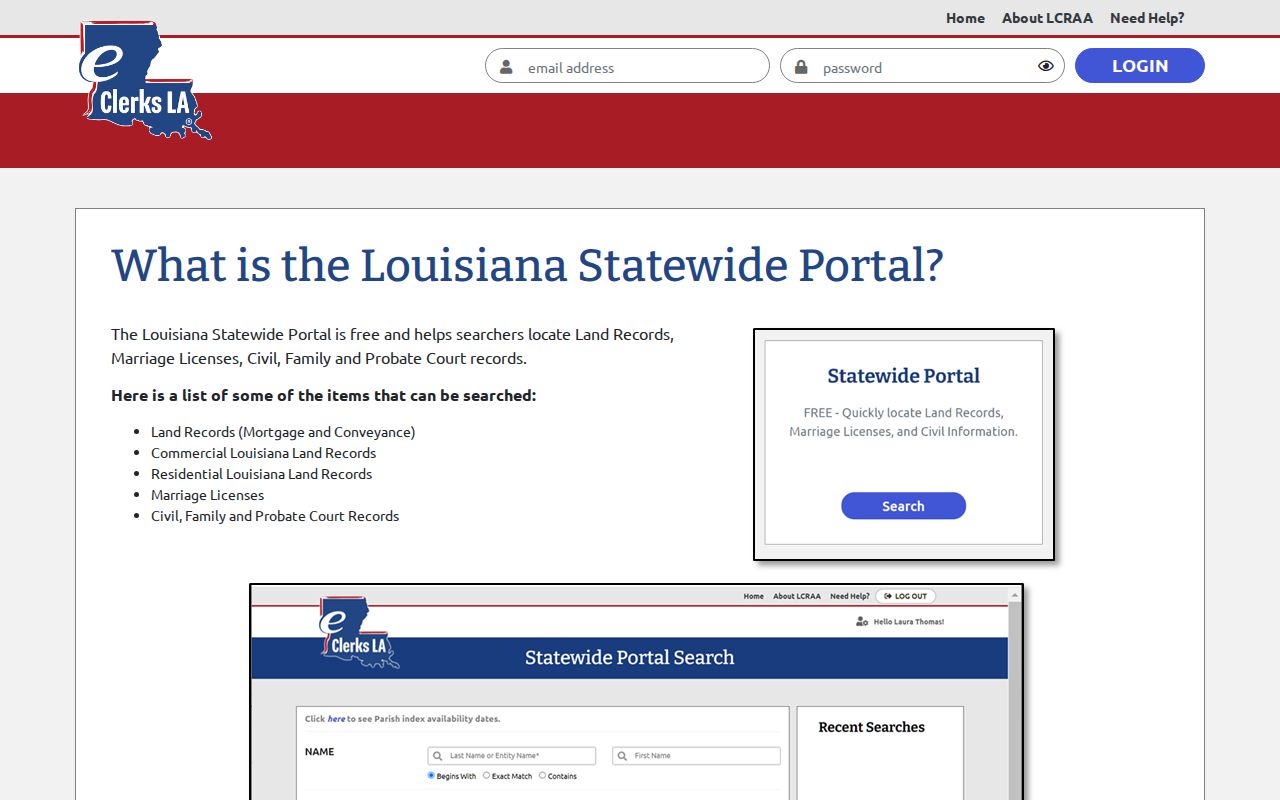 Sabine Parish case search source for the eClerks LA statewide portal