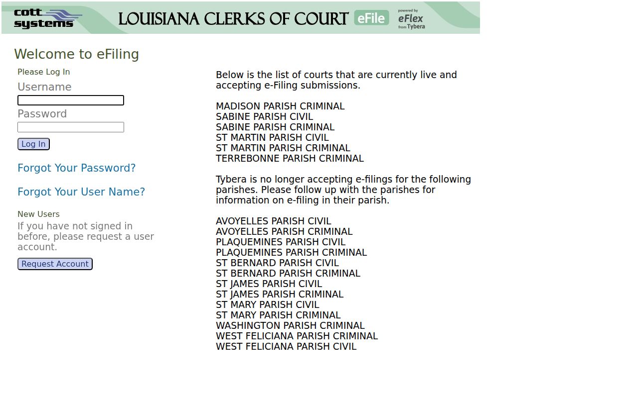 Sabine Parish civil docket source for the Tybera electronic filing route