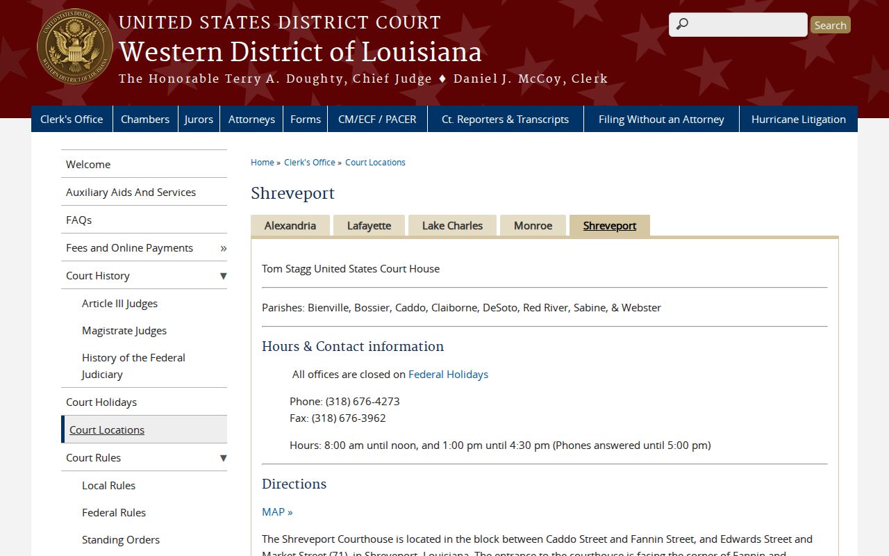 Converse court docket source showing the Western District of Louisiana Shreveport Division information