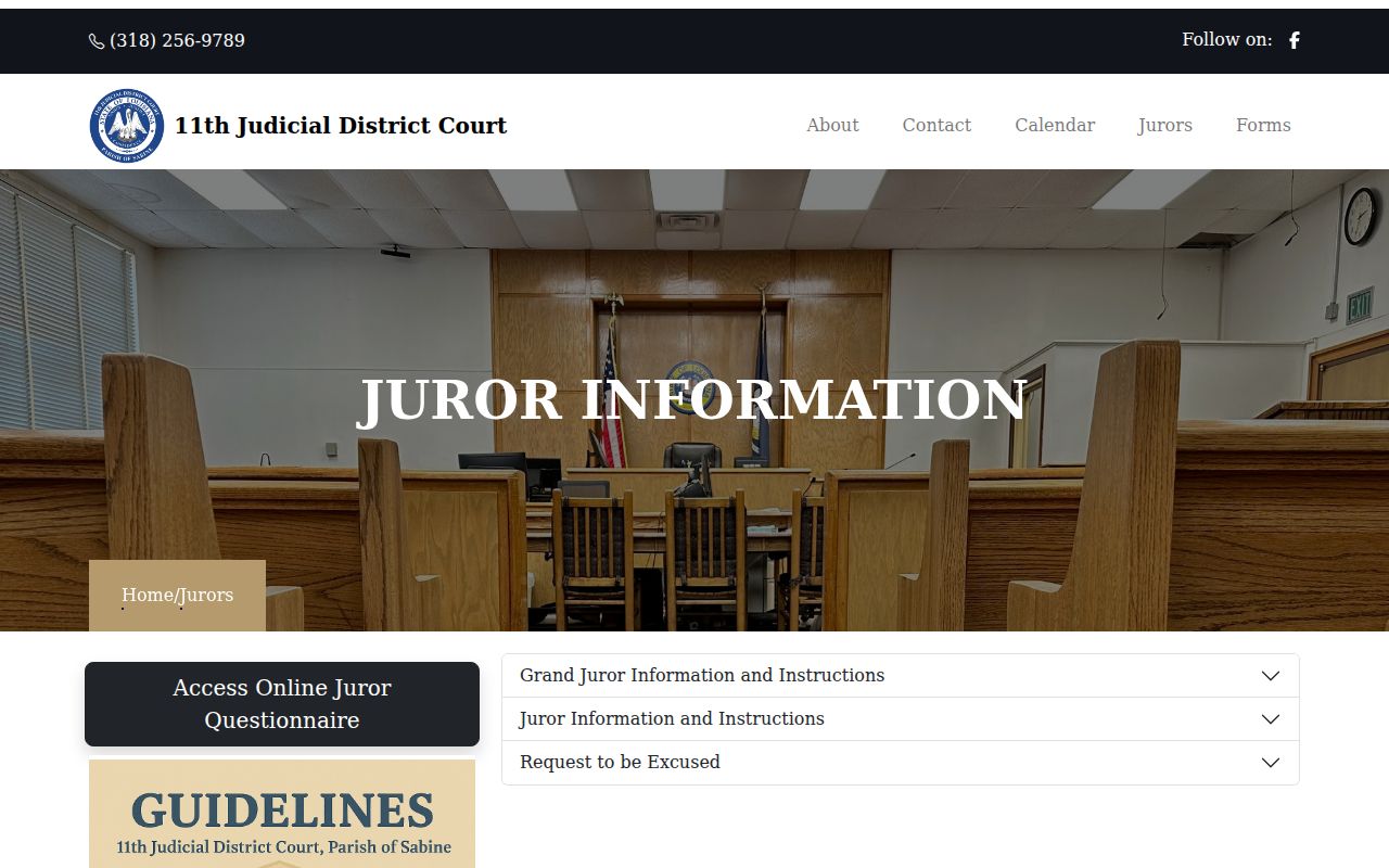 Sabine Parish court calendar source for the 11th Judicial District Court jury information