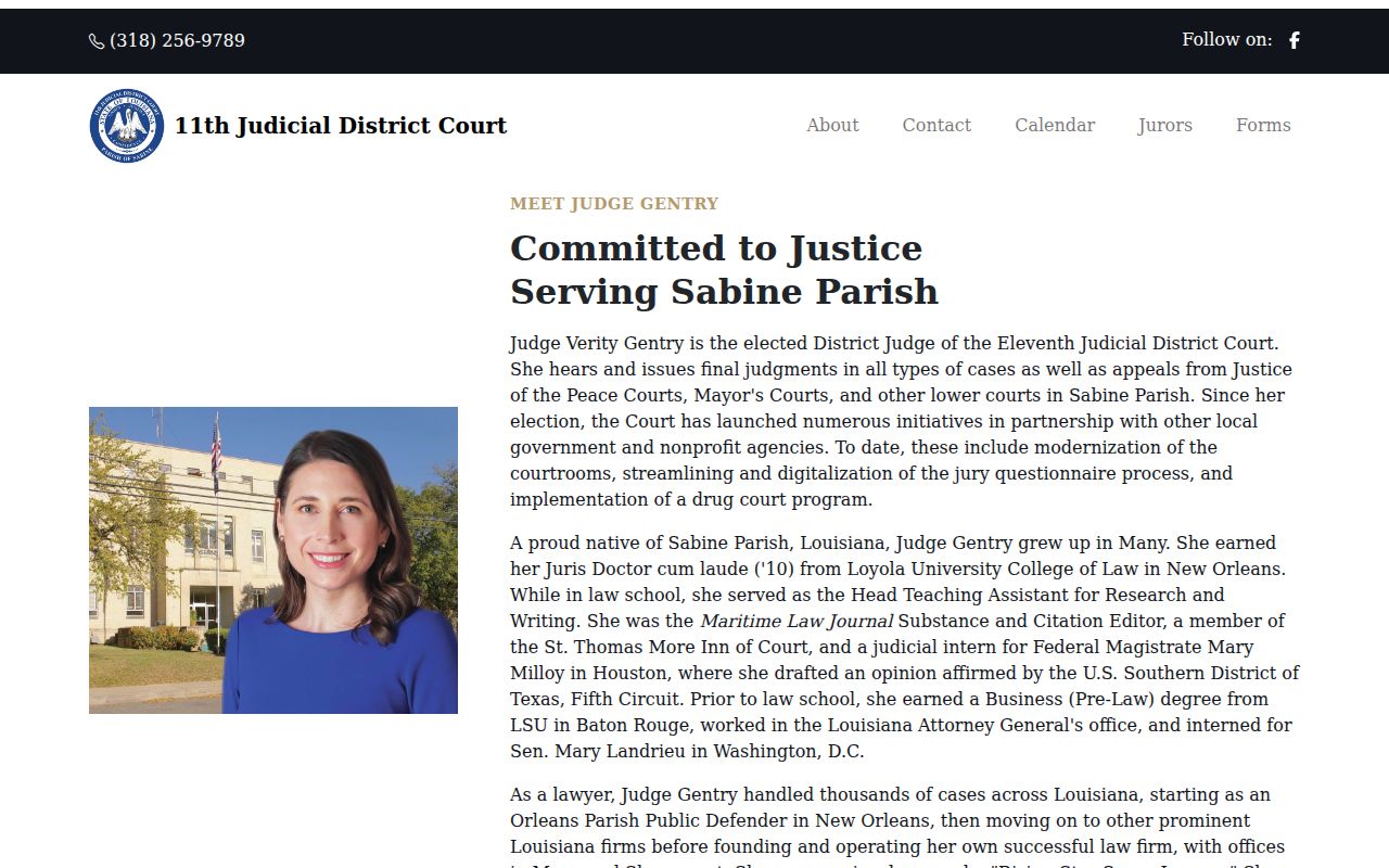 Sabine Parish court calendar source for district court and specialty docket information