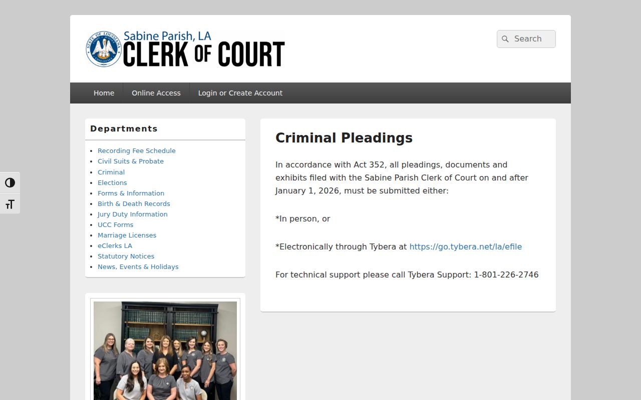 Sabine Parish criminal docket source showing clerk criminal pleadings information