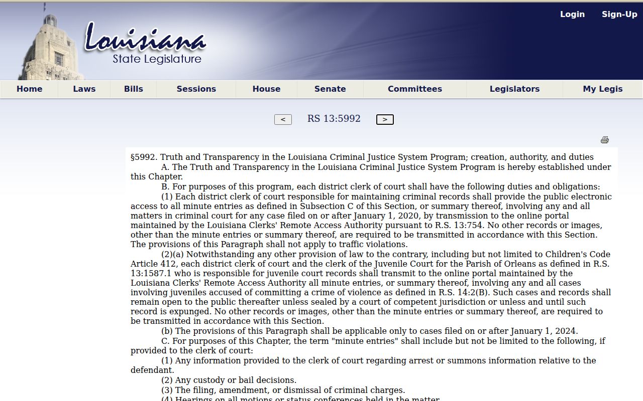 Sabine Parish criminal docket source for Louisiana minute-entry access law