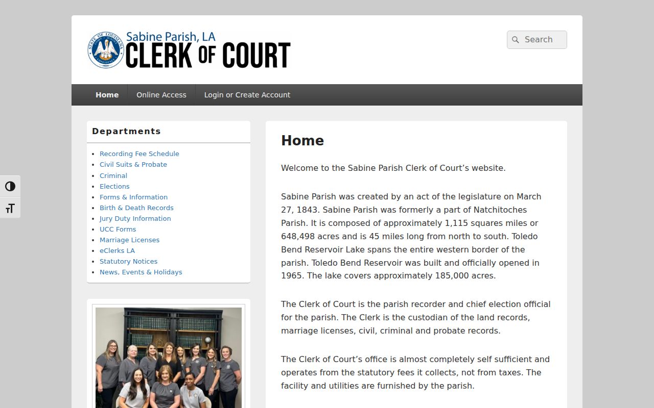 Sabine Parish court docket clerk online records access