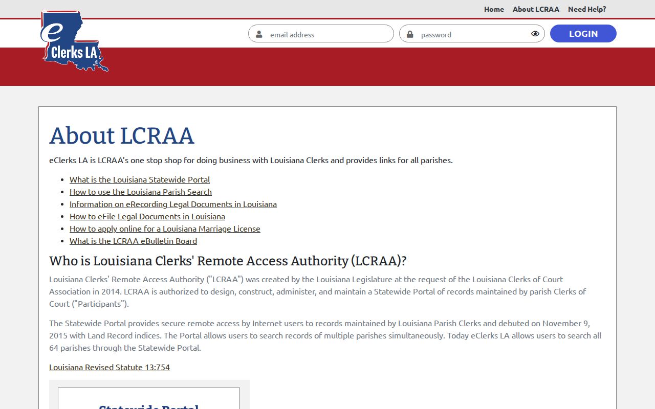 Many court docket source showing eClerks LA statewide court-record access information