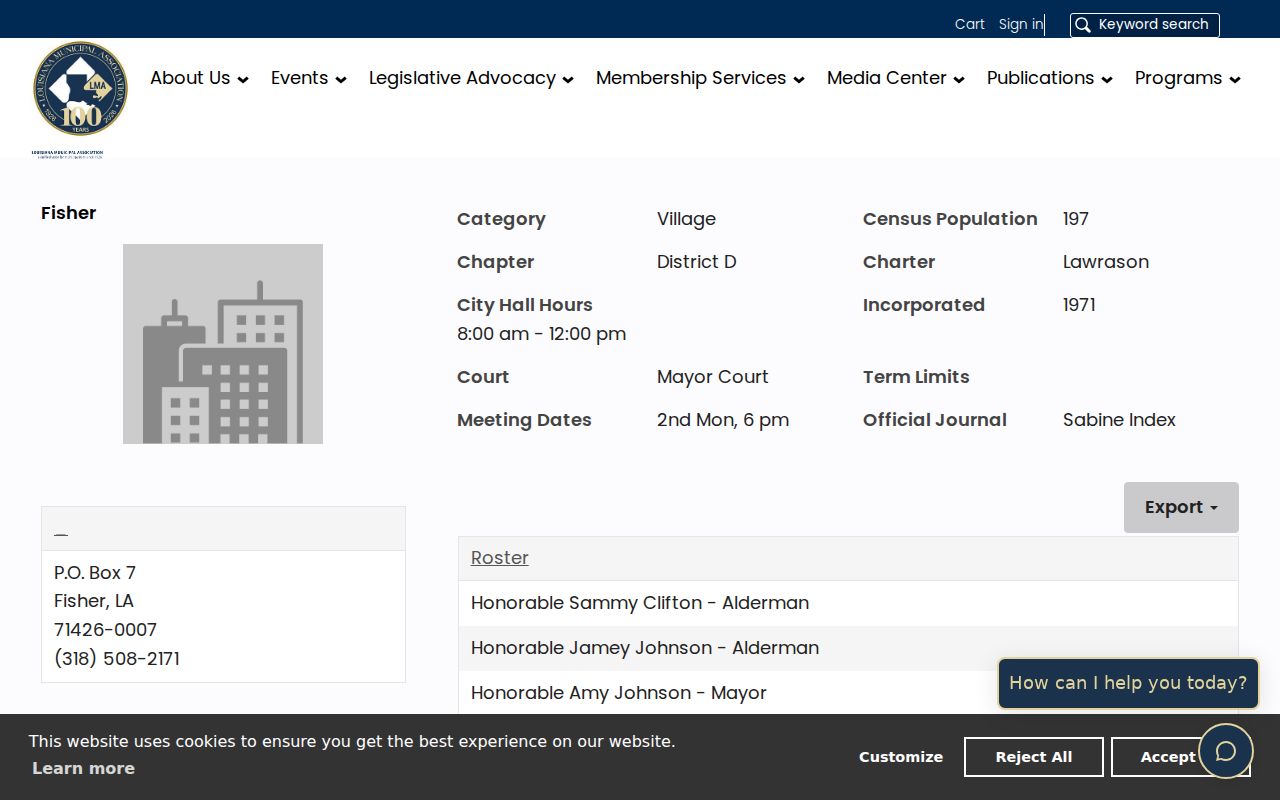 Pleasant Hill court docket source showing a Louisiana Municipal Association municipal profile resource