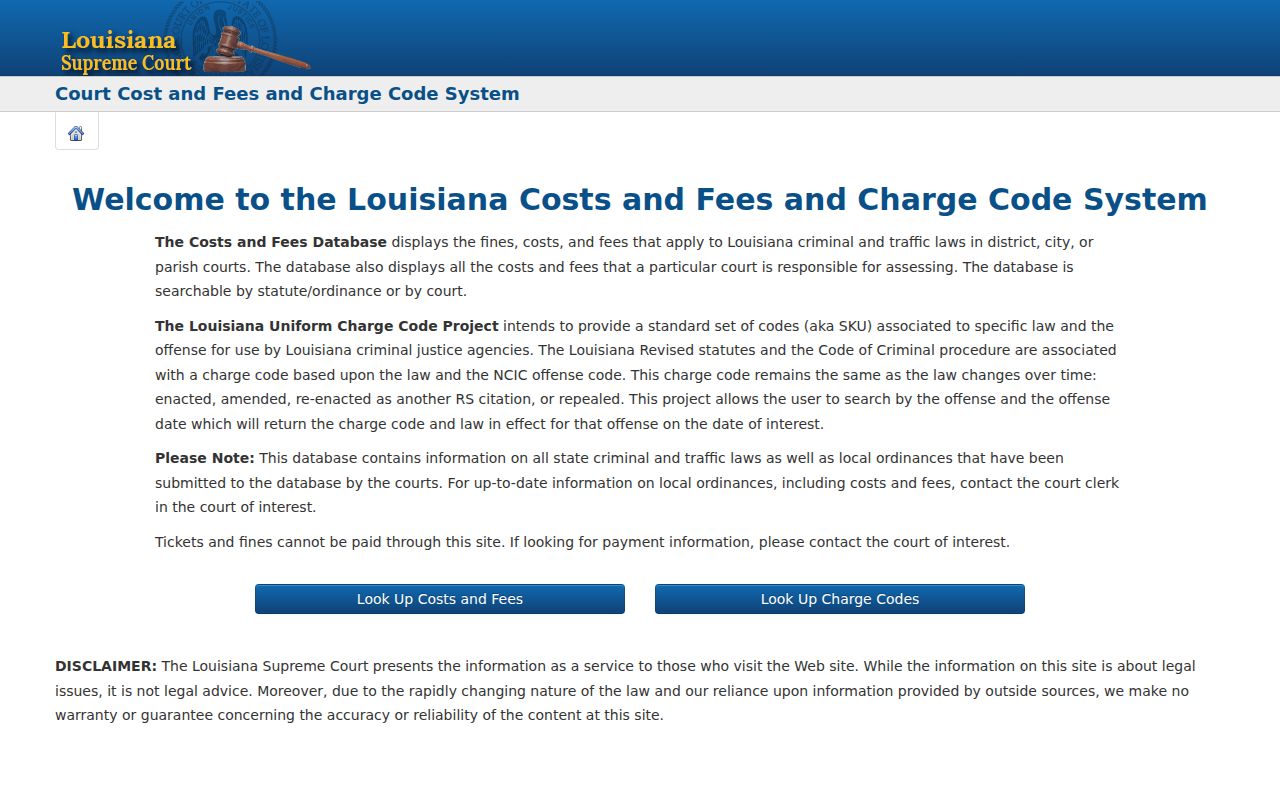 Sabine Parish traffic court record source for Louisiana charge-code lookup