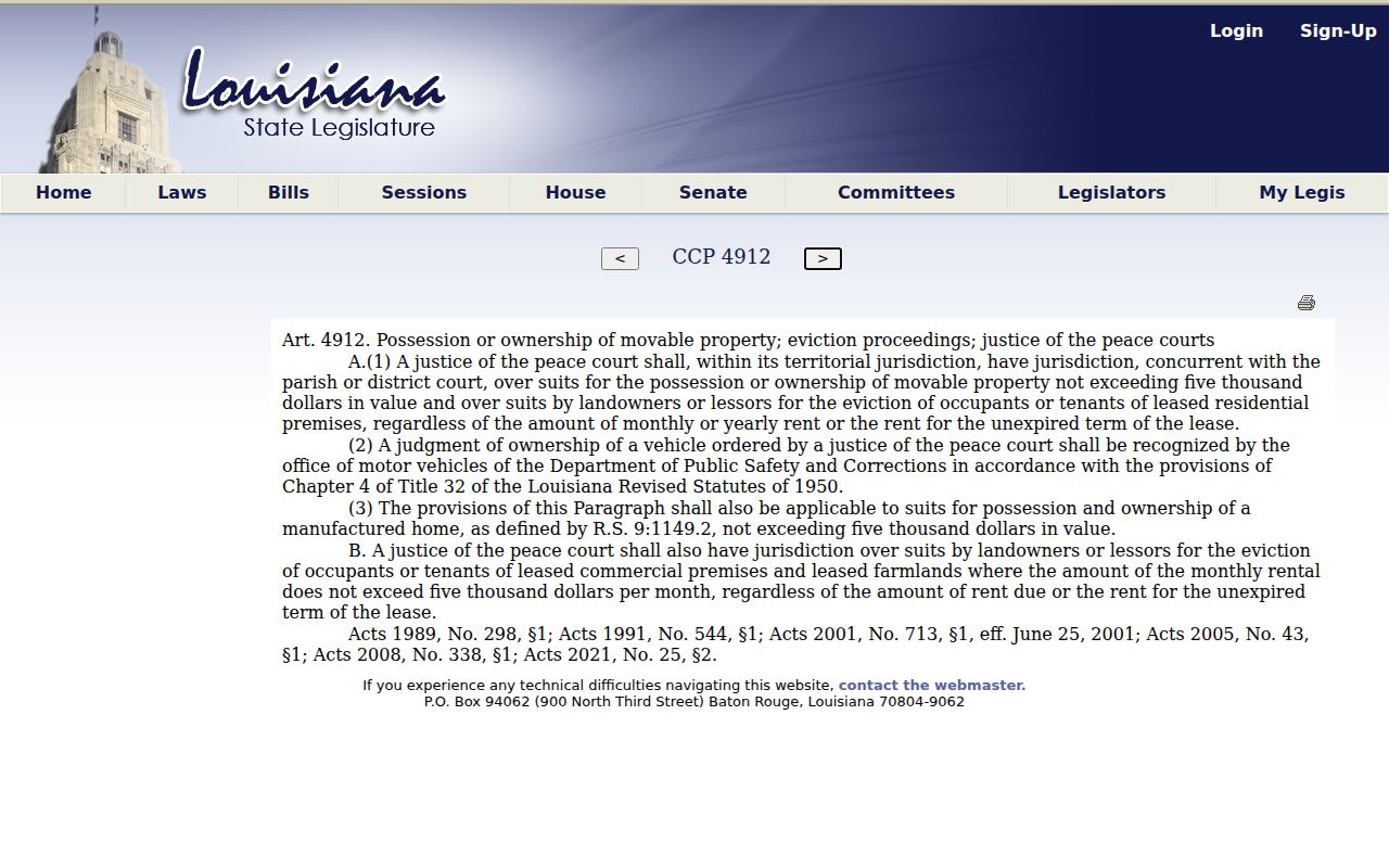 Zwolle court docket source showing Louisiana justice-court jurisdiction law