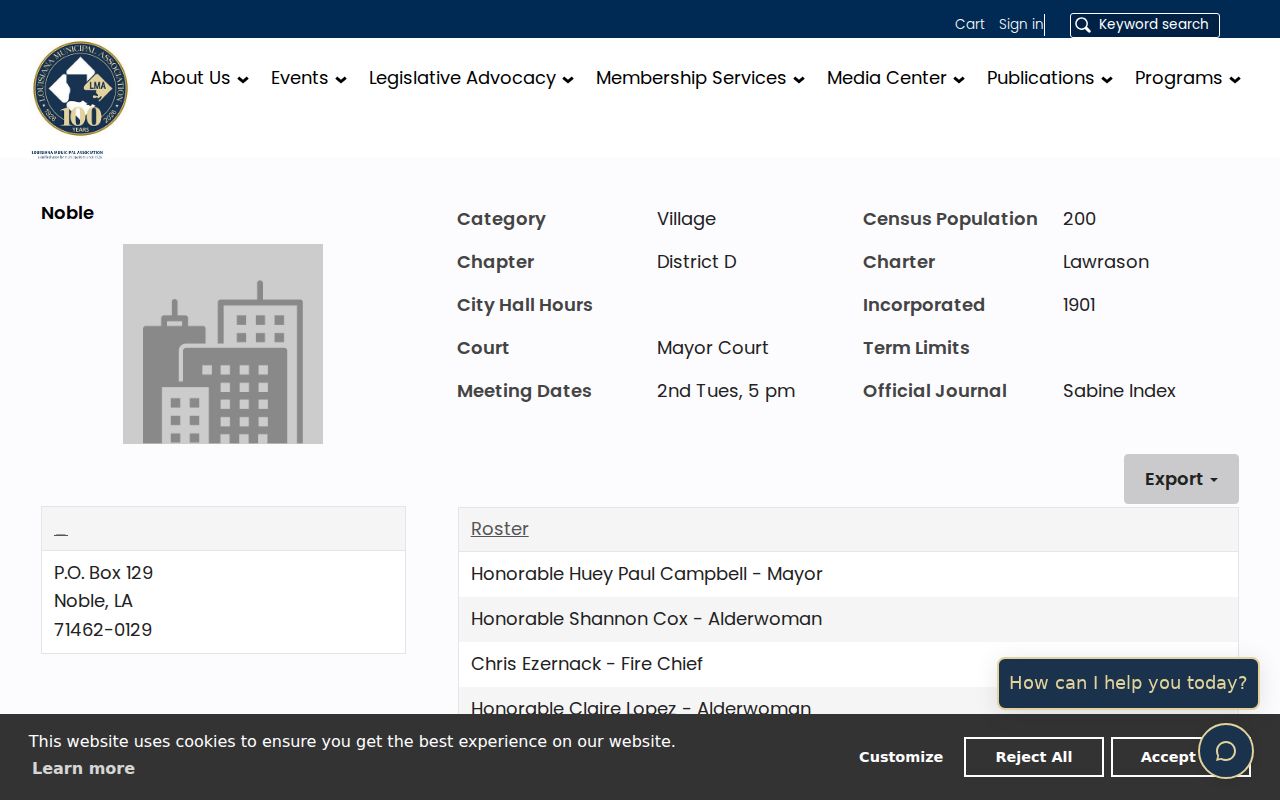 Zwolle court docket source showing a Louisiana municipal association directory resource